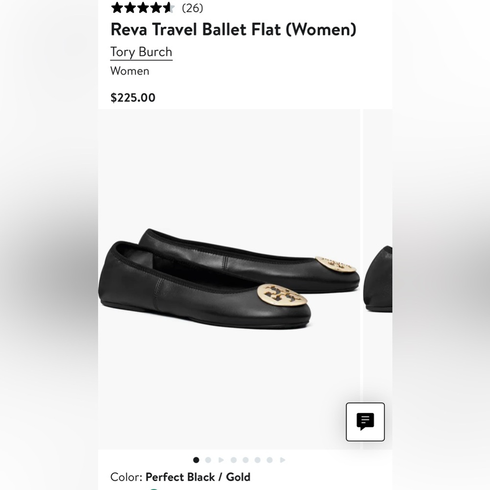 Tory Burch Black Flats with Gold Emblem